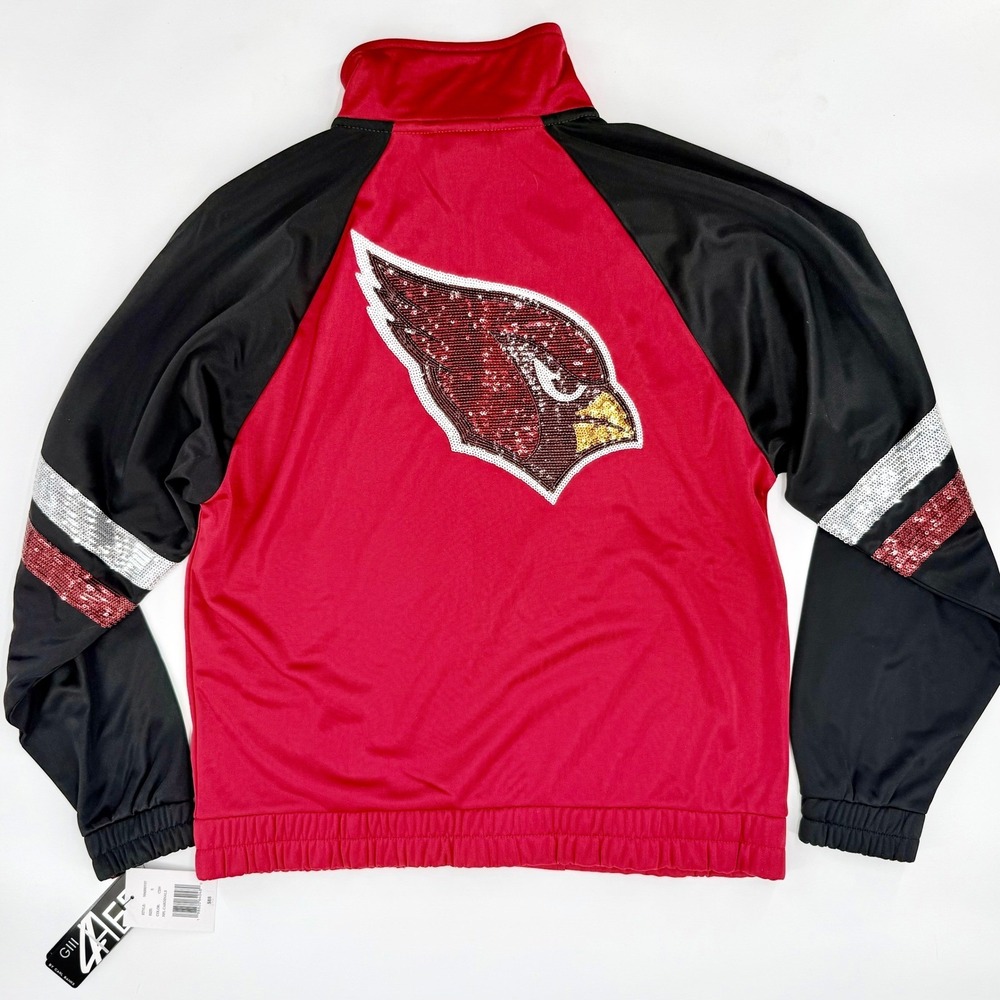 Glam Arizona Cardinals Track Jacket Womens M Red Black NEW Sequin Logo NFL